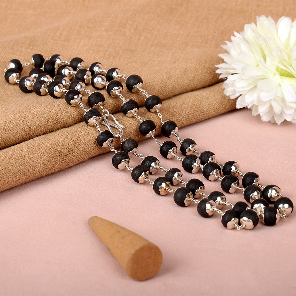 Hallmarked 925 Pure Silver Karungali Mala Govt. Certified