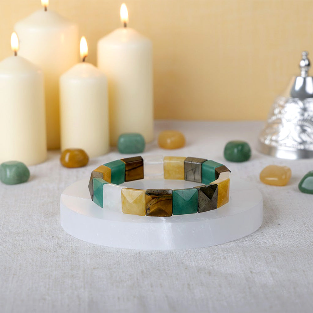 Money magnet flat rectangular bead healing stone bracelet with pyrite aventurine citrine crystals. India’s Largest Pooja Accessories Brand - www.satvikstore.in
