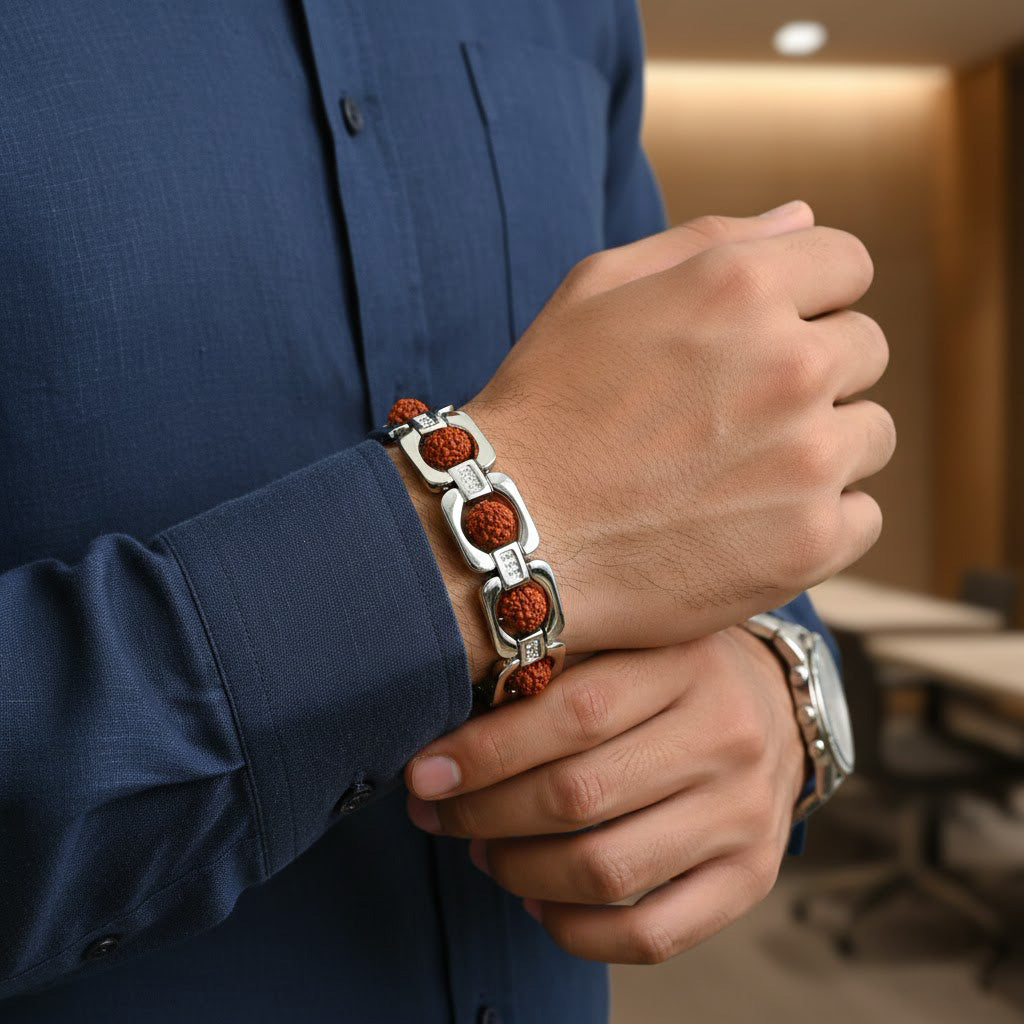 Silver Plated Rudraksha Bracelet Premium IGP Spiritual Wear