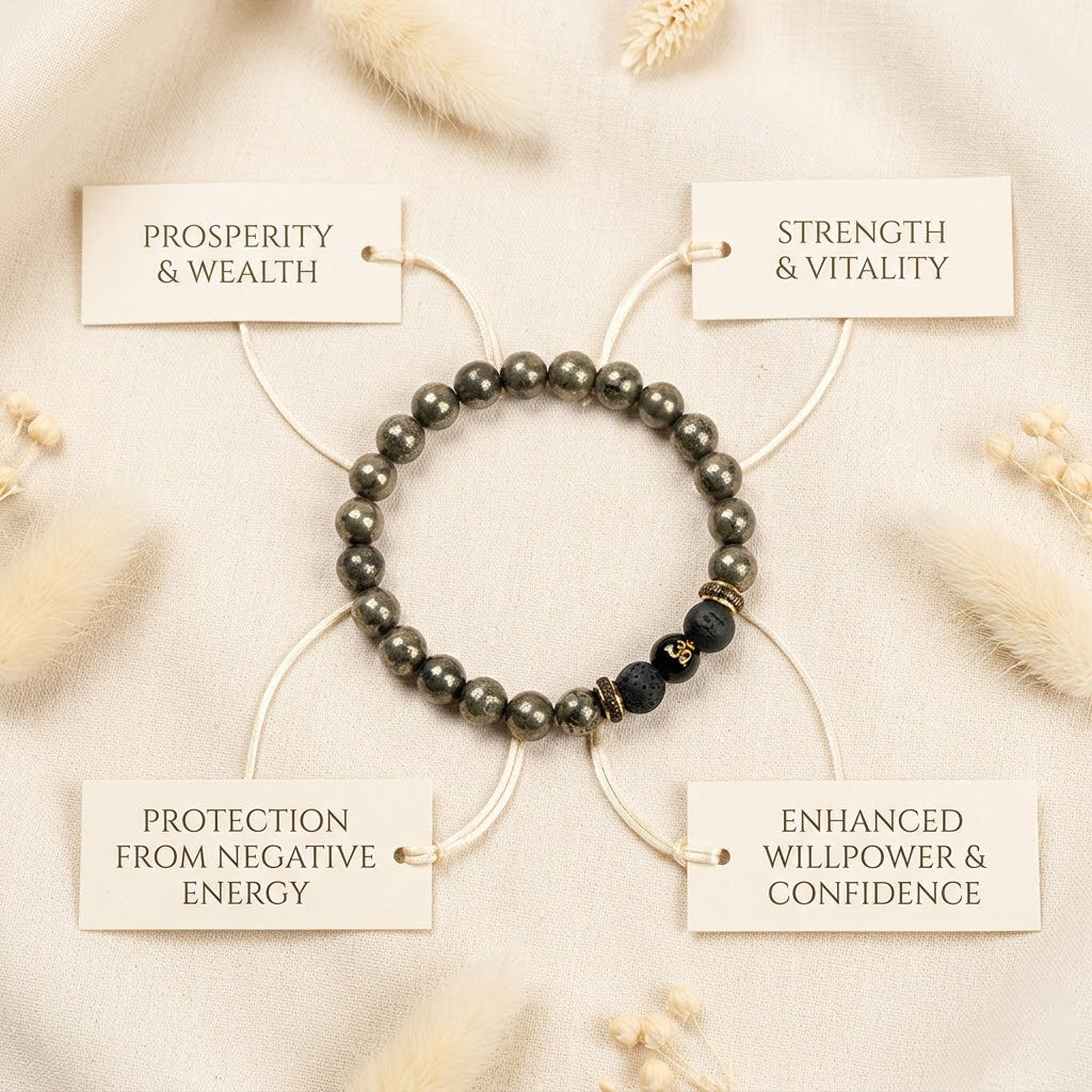 7 Horses Pyrite Frame & Pyrite Lava Om Bracelet Combo