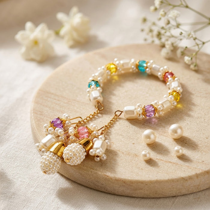 Multicolor Crystal Pearl Beaded Lumba Rakhi
