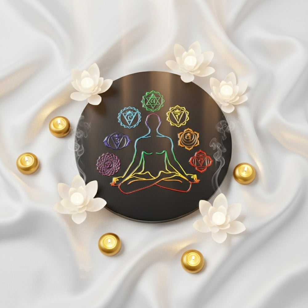 7 Chakra Black Obsidian Plate Spiritual Healing Tool