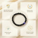 Raw Pyrite, Rose Quartz & Black Obsidian Bracelet Combo with Hanuman Chalisa Pendant