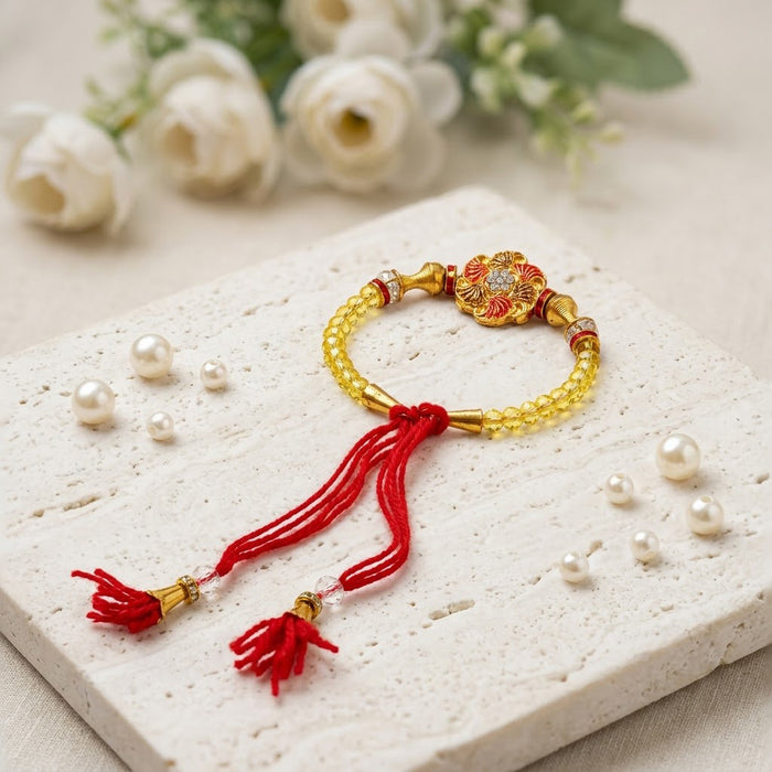 Elegant Meenakari Flower Centerpiece Lumba Rakhi