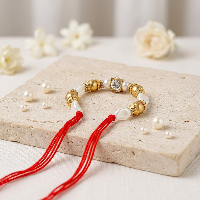 Gold and Pearl Crystal Stone Lumba Rakhi