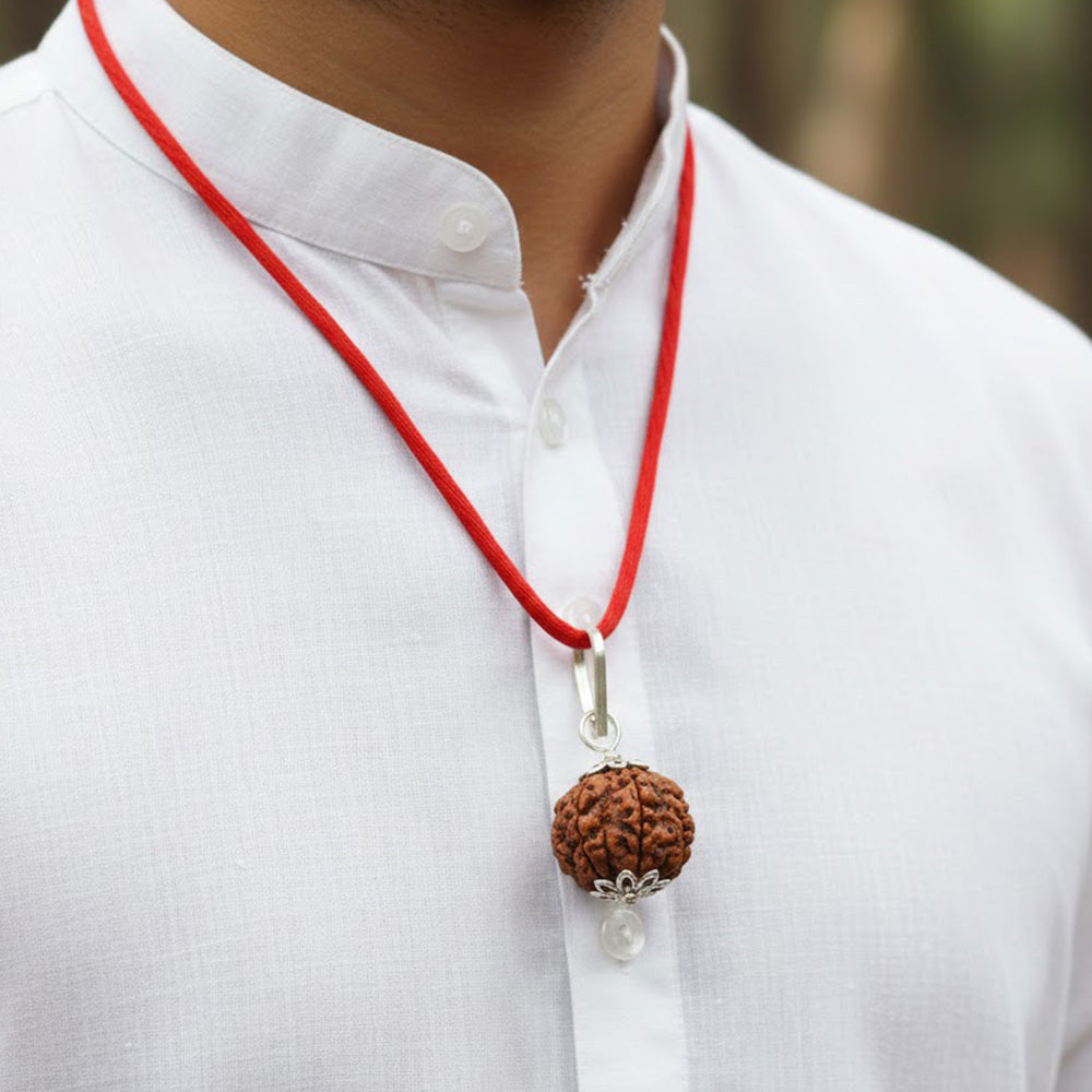 5 Mukhi Rudraksha Pendant with Design Silver Cap (with Hook)
