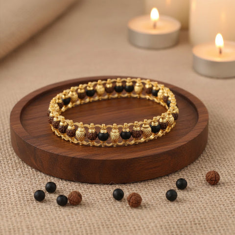 PVD Gold Platted Rudraksha & Karungali Bracelet