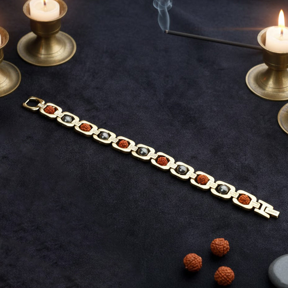 Gold Plated Pyrite Rudraksha Bracelet Premium IGP Coating