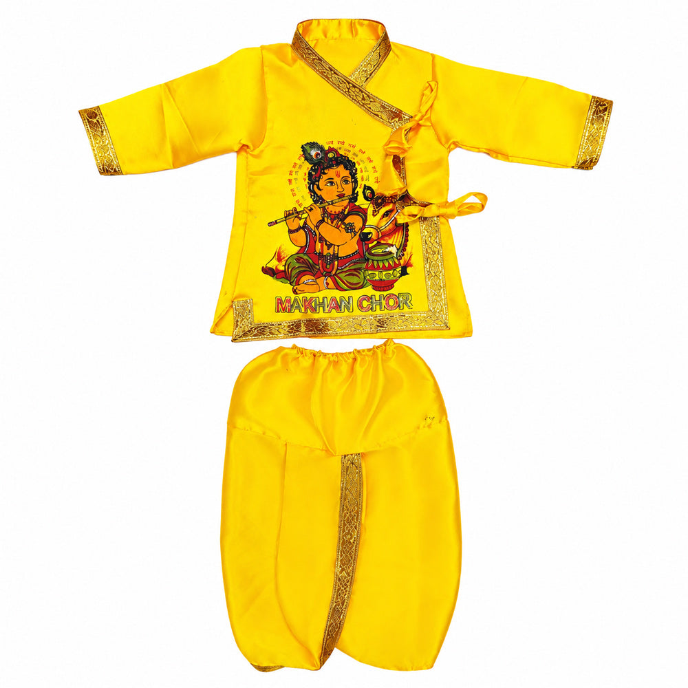 Size 1 Makhan Chor Yellow Krishna Dress with Golden Border