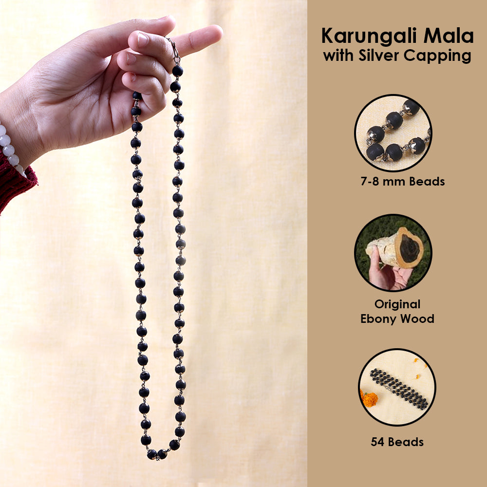 Silver Capping Karungali Mala & Bracelet Govt Certified Original