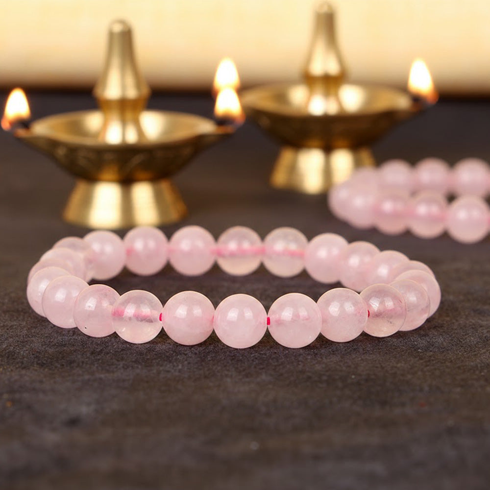 Rose Quartz & Golden Pyrite Bracelet Combo with Hanuman Chalisa Pendant