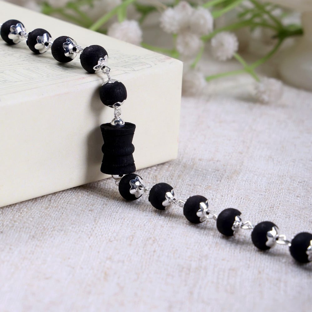 8mm Silver Plated Karungali Damru Bracelet Govt Certified