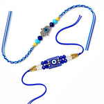Modern Protection Hamsa Hand and Blue Evil Eye Rakhi (Set of 2)