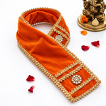 Exclusive Orange Velvet Ganpati Idol Patka with Floral Embellishment