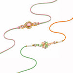 Pastel Pink Oval Stone Floral Cluster Designer Rakhi (Set of 2)