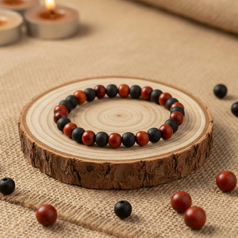 Govt. Certified 8mm Red Sandalwood and Karungali Bracelet