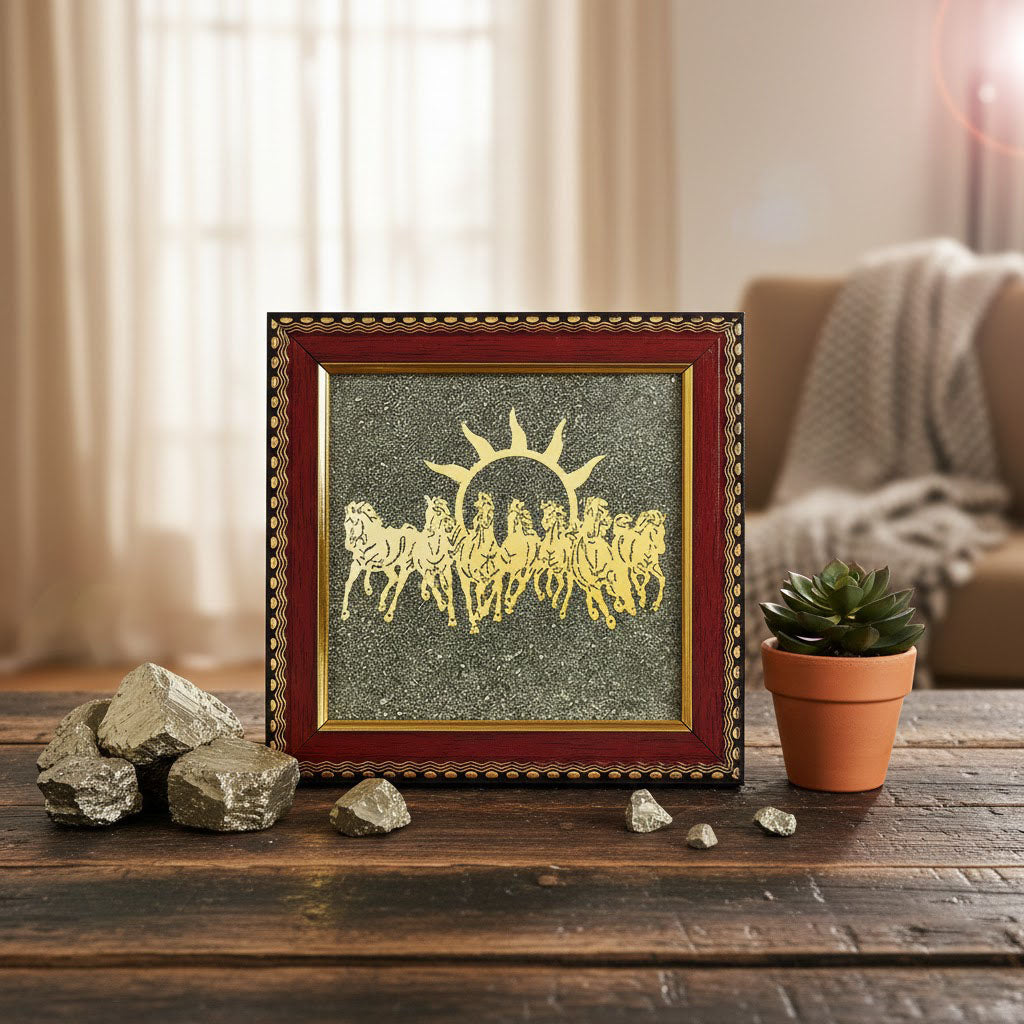 7 Horses Pyrite Frame for Wealth & Success