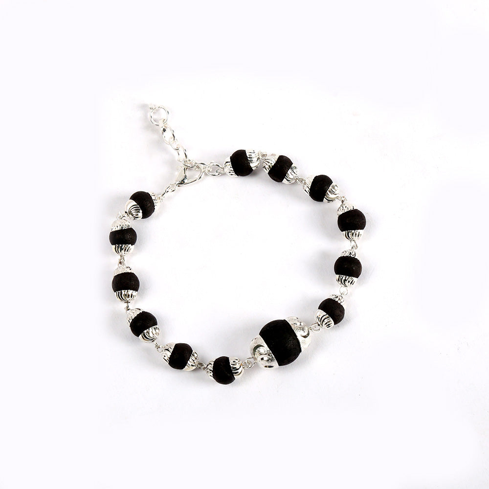 8mm Silver Plated Karungali Bracelet with Big Bead Govt Certified
