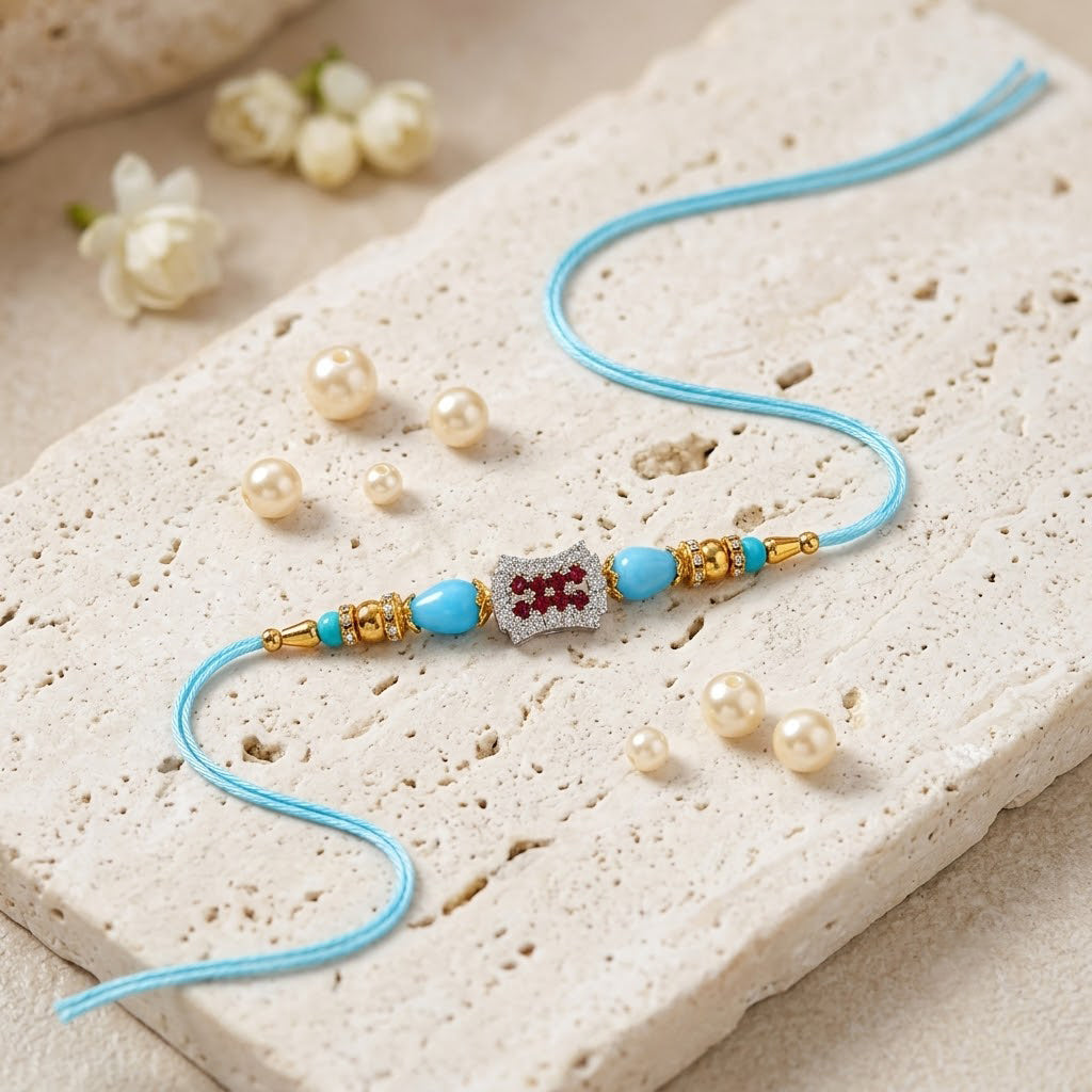 Auspicious Red and White Stone Studded Designer Rakhi