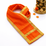 Orange Velvet Ganpati Idol Patka With Classic Gold Border