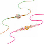Square Kundan Floral Medallion Crystal Stone Rakhi (Set of 2)