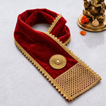 Designer Red Velvet Ganpati Idol Patka with Zig-Zag Border