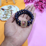 Black Round Pearl Bracelet with Jai Guruji Swaroop.