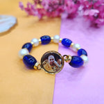 Blue And White Pearl Bracelet with Jai Guruji Swaroop Handmade Bracelets for Men and Women
