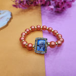 Round Pearl Bracelet Dark Orange with Jai Guruji Swaroop Handmade Bracelets for Men and Women