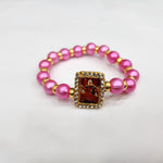 Pink Round Pearl Bracelet with Jai Guruji Swaroop Handmade Bracelets for Men and Women