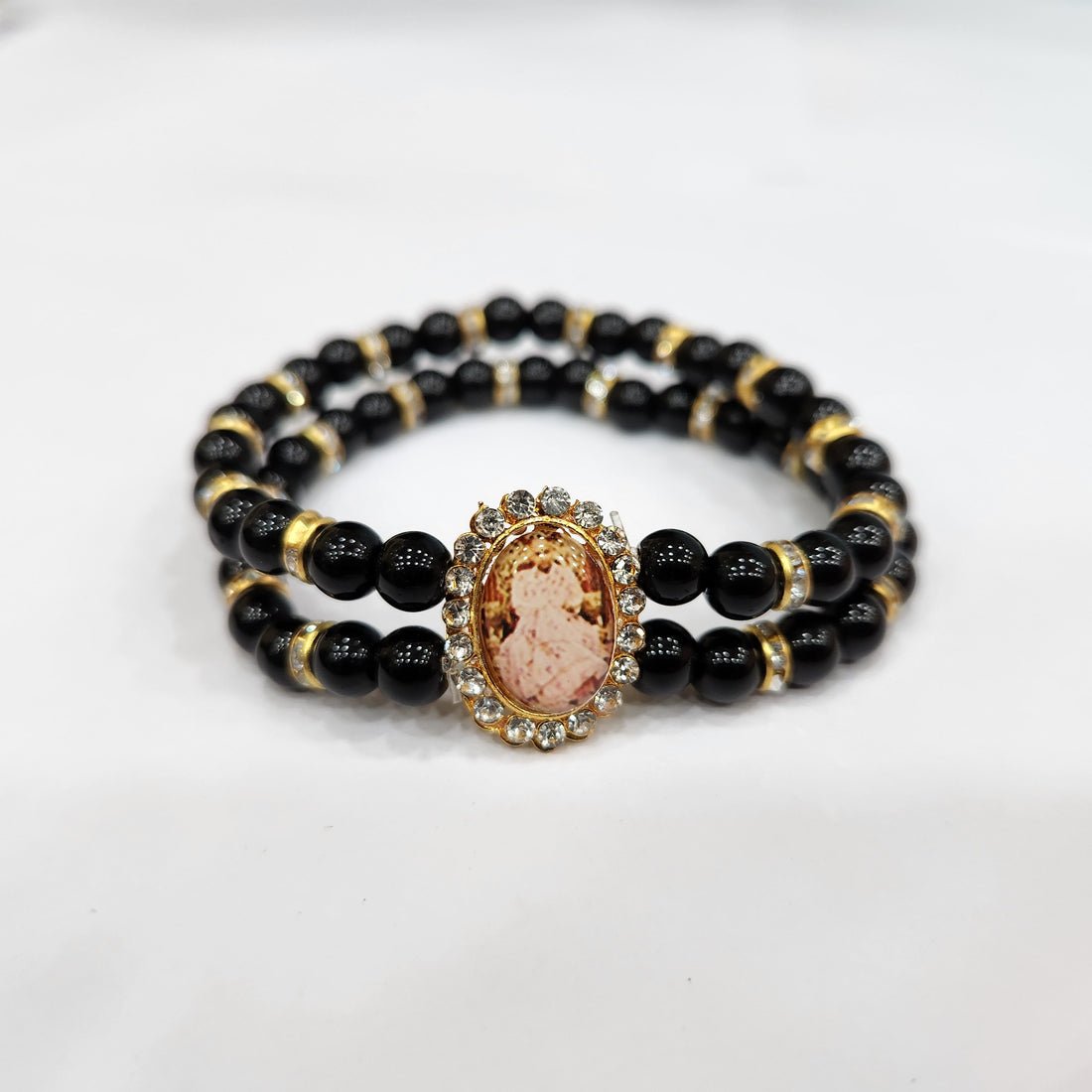 Double Band Round Pearl Bracelet with Jai Guruji Swaroop Handmade Bracelets for Men and Women