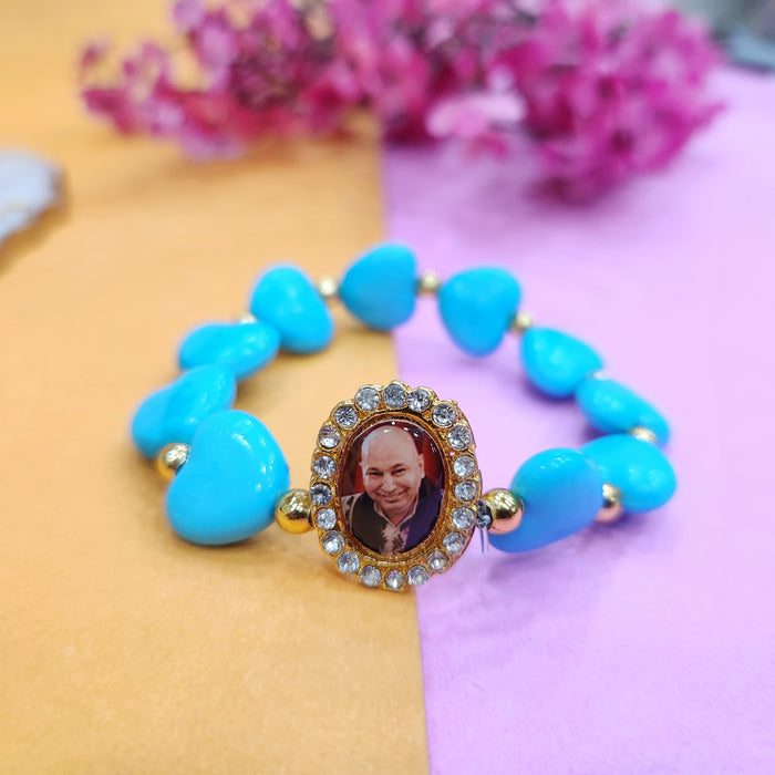 Blue Heart Shape Pearl Bracelet With Jai Guruji Swaroop Handmade Bracelets For Men And Women