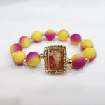 Yellow And Violet Round Pearl Bracelet with Jai Guruji Swaroop Handmade Bracelets for Men and Women