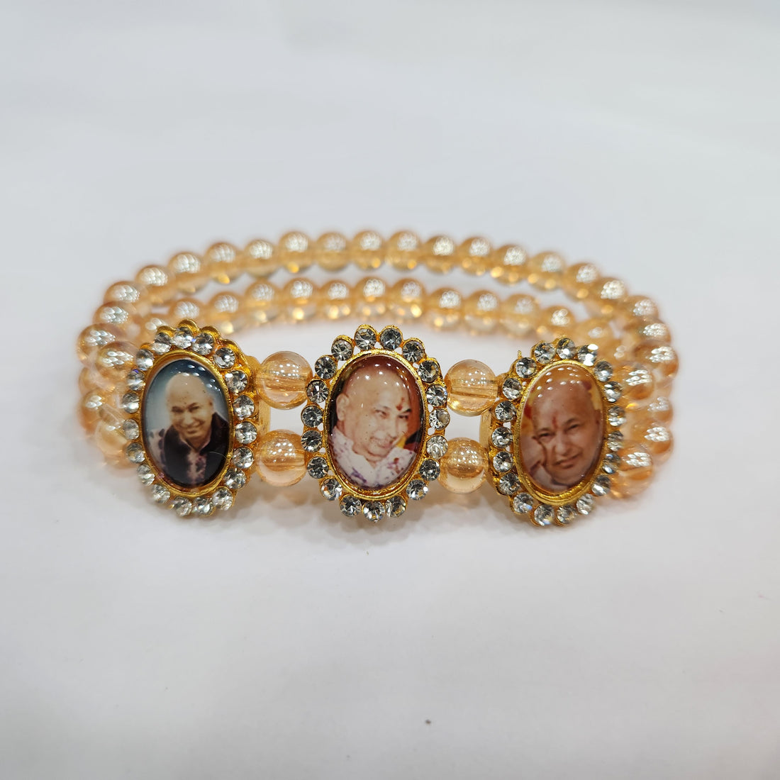 Light Brown Round Pearl Bracelet with Jai Guruji Swaroop Handmade Bracelets for Men and Women