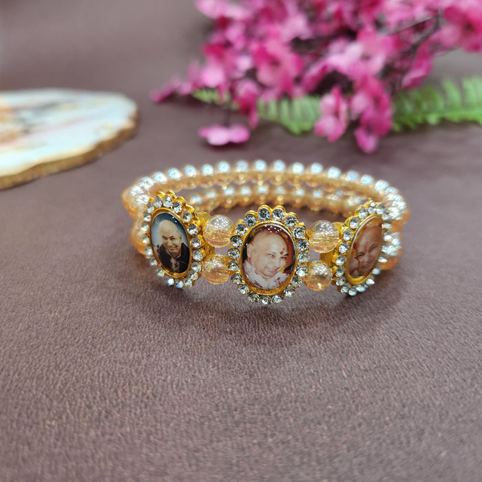 Light Brown Round Pearl Bracelet with Jai Guruji Swaroop Handmade Bracelets for Men and Women