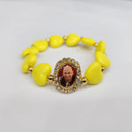 Yellow Heart Shaped Pearl Bracelet with Jai Guruji Swaroop Handmade Bracelets for Men and Women