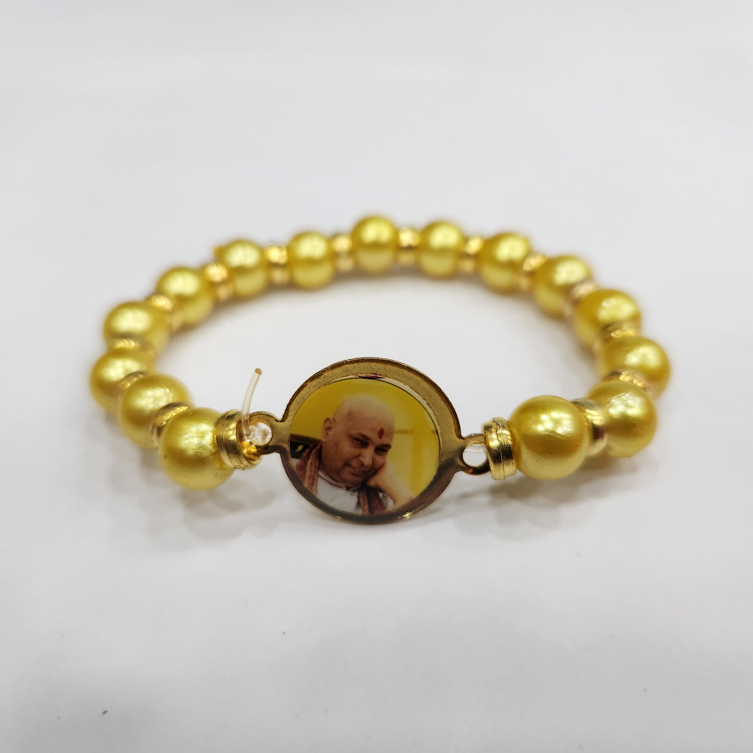 Yellow Round Pearl Bracelet with Jai Guruji Swaroop Handmade Bracelets for Men and Women.
