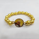 Yellow Round Pearl Bracelet with Jai Guruji Swaroop Handmade Bracelets for Men and Women.