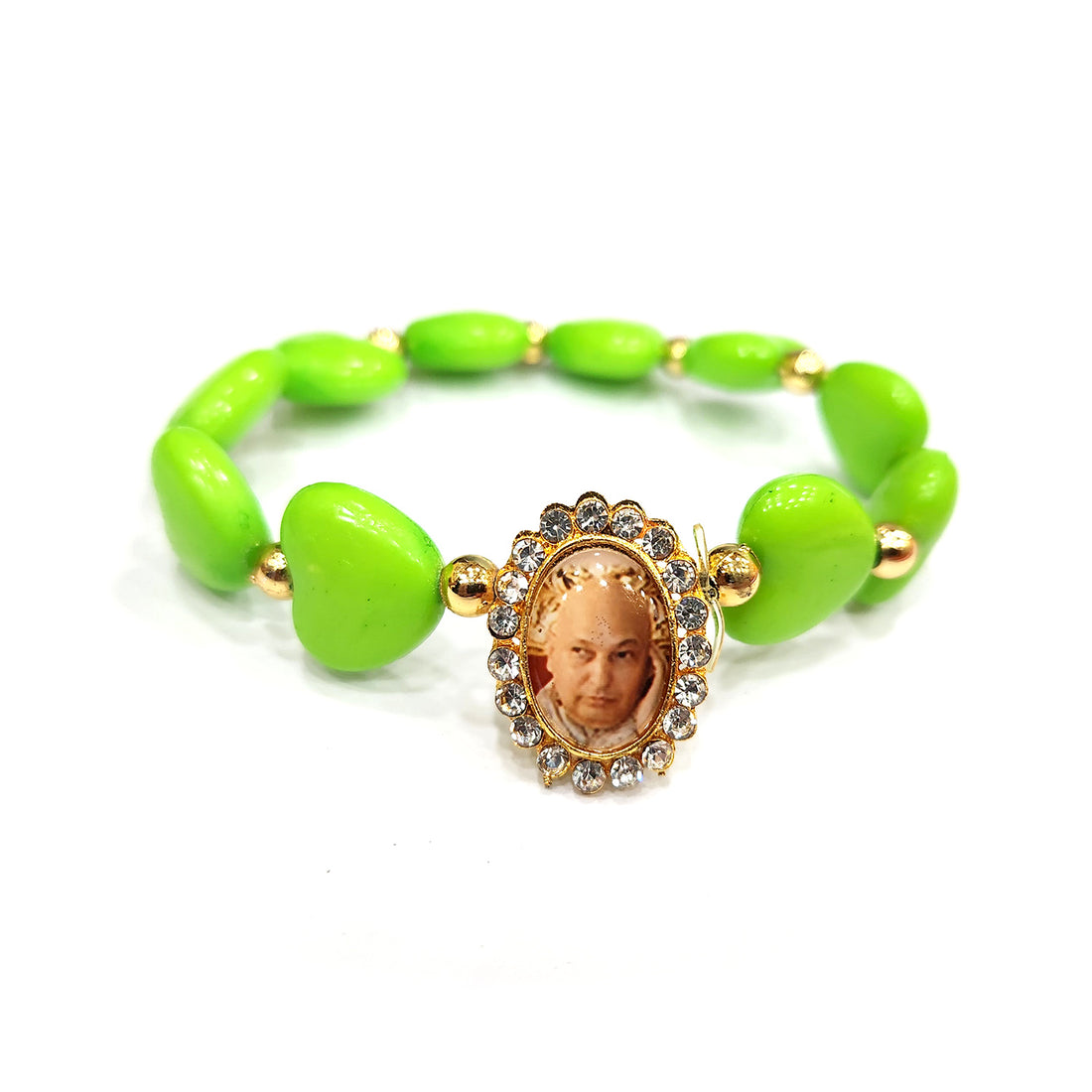 Lawn Green Heart Shape Bracelet with Jai Guruji Swaroop Handmade Bracelets for Men and Women