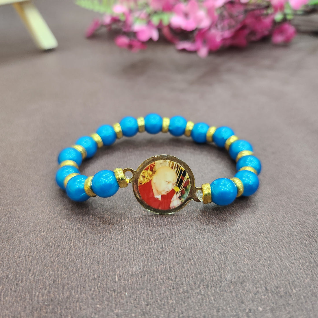 Dark Blue Pearl Bracelet with Jai Guruji Swaroop Handmade Bracelets for Men and Women