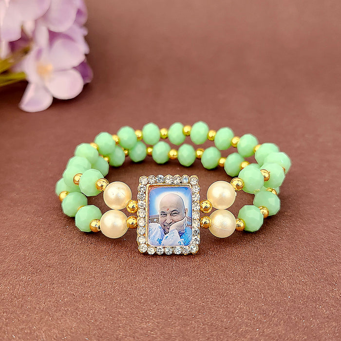 Light Green Beaded Guru Ji Maharaj Handmade Bracelets for Men and Women