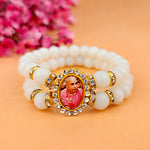 Off White Round Pearl Bracelet with Jai Guruji Swaroop