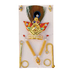 Handcrafted Peacock Feather Mukut with Golden Haar Laddu Gopal Jewellery Set