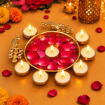 Decorative Brass Peacock Flower Urli with Tea Light