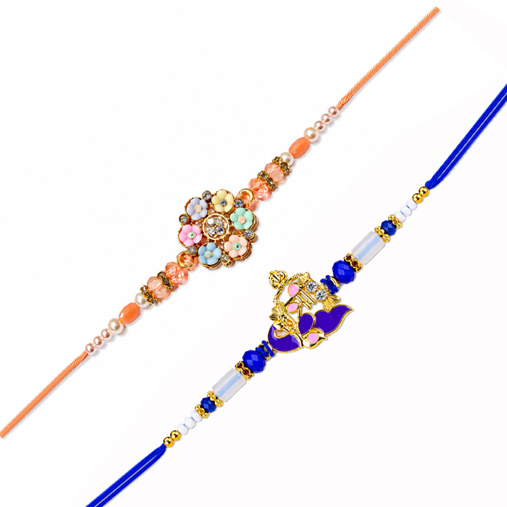Handcrafted Pastel Floral Divine Peacock Rakhi (Set of 2)
