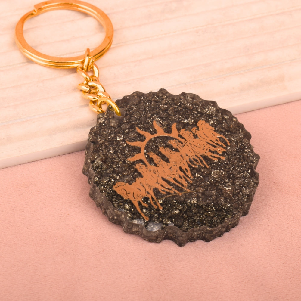 Pyrite 7 Horse Keyring Spiritual Prosperity & Positive Energy