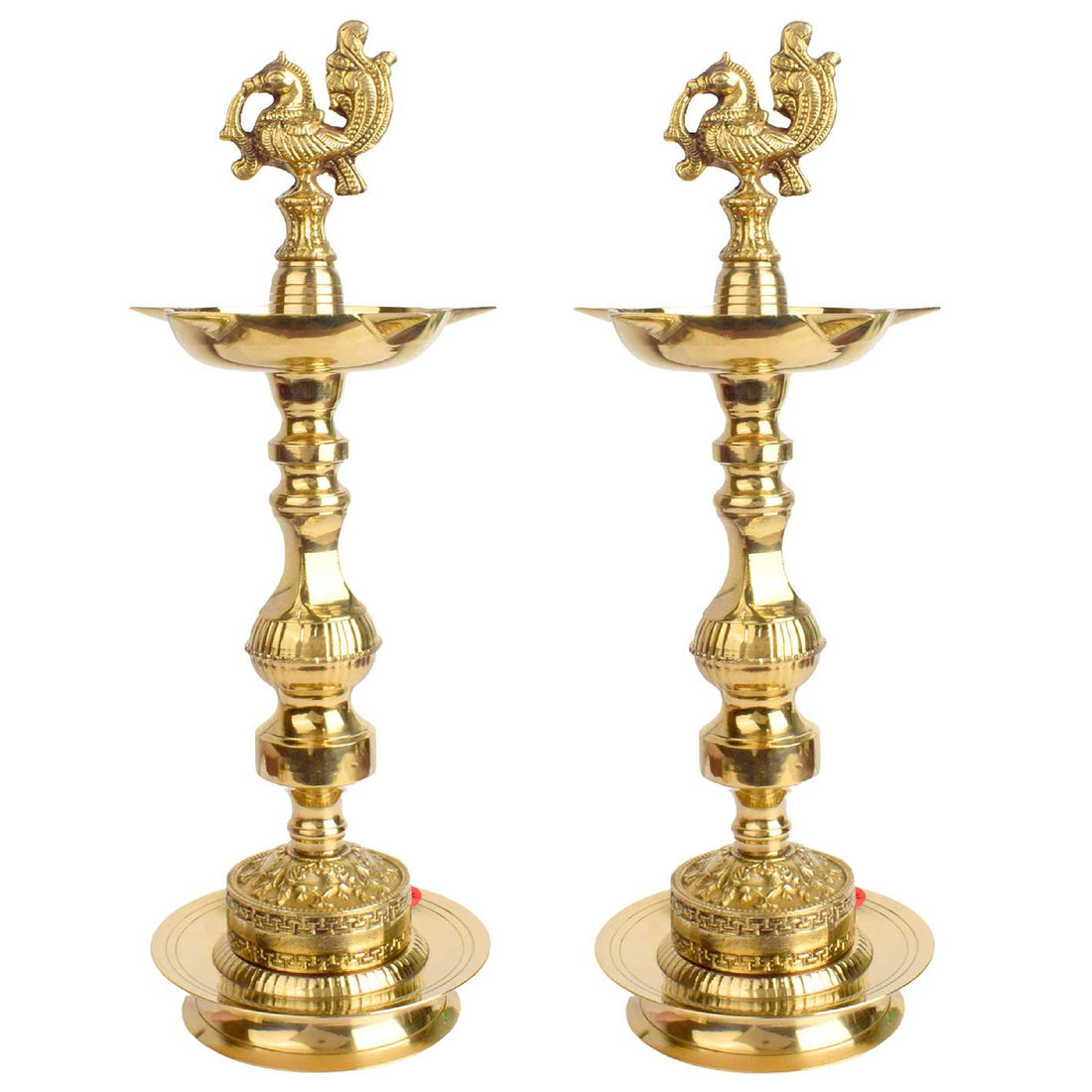 14 Inch Embossed Peacock Kerala Stand – 1 Step Brass Deepam