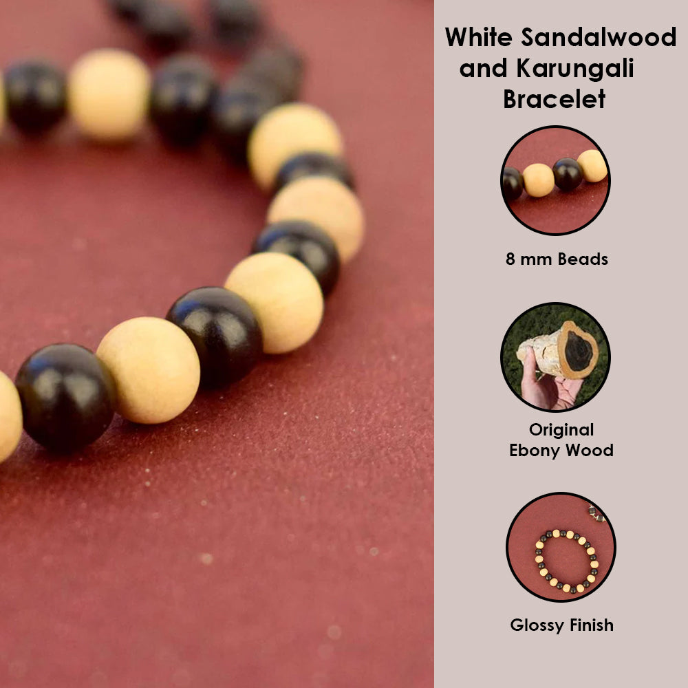 Govt. Certified Karungali/Ebony & White Sandalwood Beads Bracelet