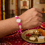 Aesthetic Clear Glass Rose Charm Beaded Designer Rakhi