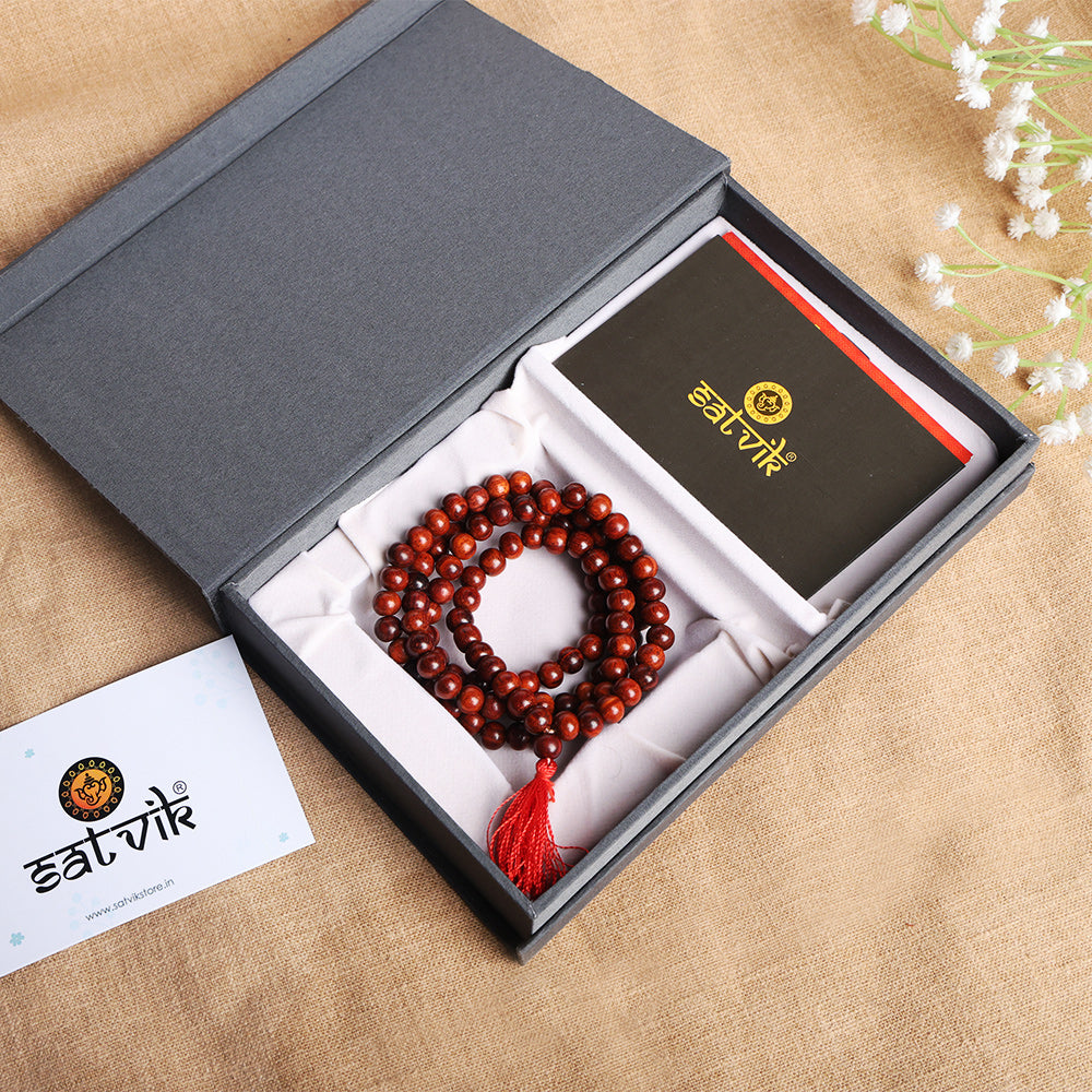 Certified 8mm 100% Original Authentic Pure Red Sandalwood Jap Mala (Thread)